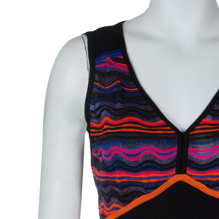 Pre Owned M Missoni Multicolor Wave Pattern Lurex Knit Sleeveless Dress M