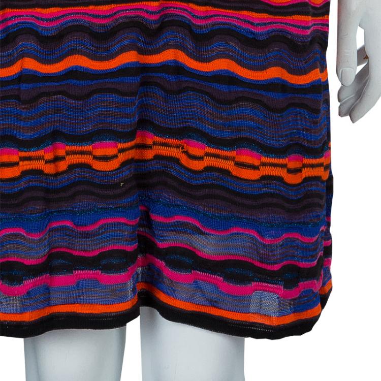 Pre Owned M Missoni Multicolor Wave Pattern Lurex Knit Sleeveless Dress M