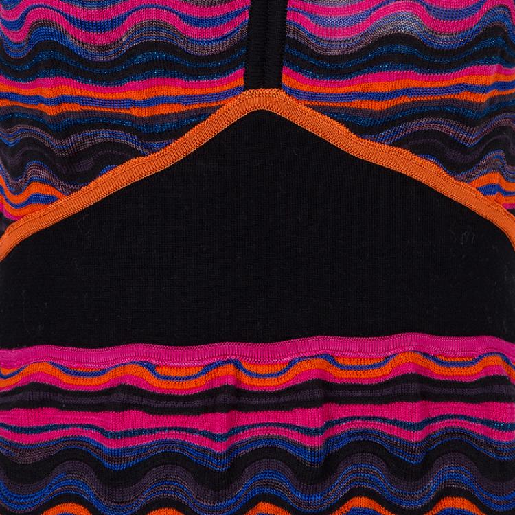 Pre Owned M Missoni Multicolor Wave Pattern Lurex Knit Sleeveless Dress M
