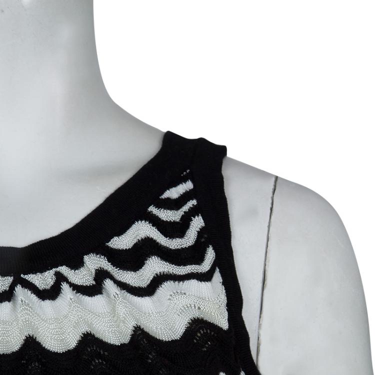 Pre Owned M Missoni Monochrome Knit Wave Pattern Sleeveless Dress L