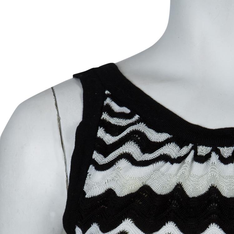 Pre Owned M Missoni Monochrome Knit Wave Pattern Sleeveless Dress L