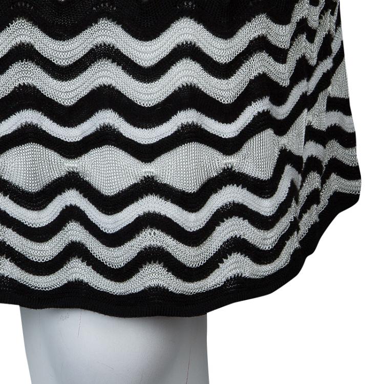 Pre Owned M Missoni Monochrome Knit Wave Pattern Sleeveless Dress L