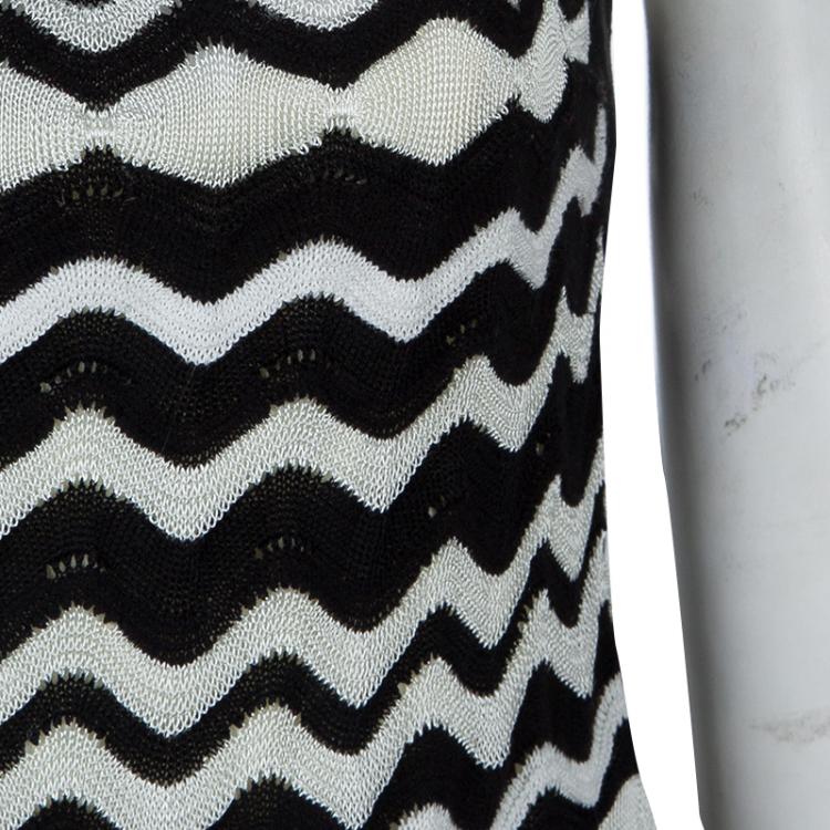 Pre Owned M Missoni Monochrome Knit Wave Pattern Sleeveless Dress L