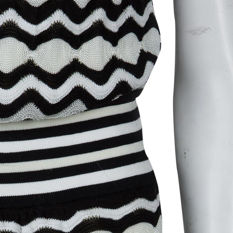 Pre Owned M Missoni Monochrome Knit Wave Pattern Sleeveless Dress L