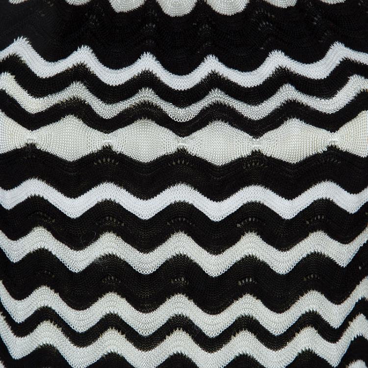 Pre Owned M Missoni Monochrome Knit Wave Pattern Sleeveless Dress L