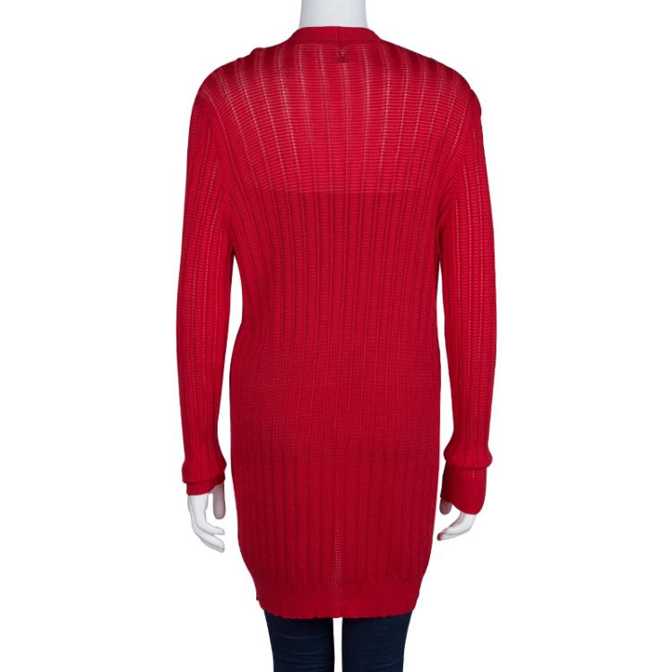 مملوكة مسبقًا M Missoni Red Knit Open Front Long Cardigan L