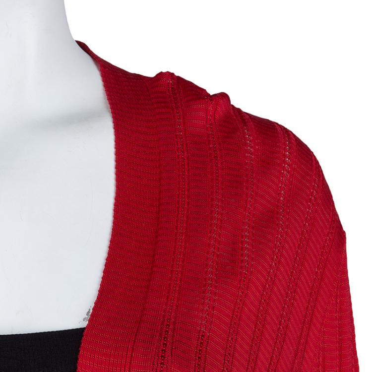 مملوكة مسبقًا M Missoni Red Knit Open Front Long Cardigan L
