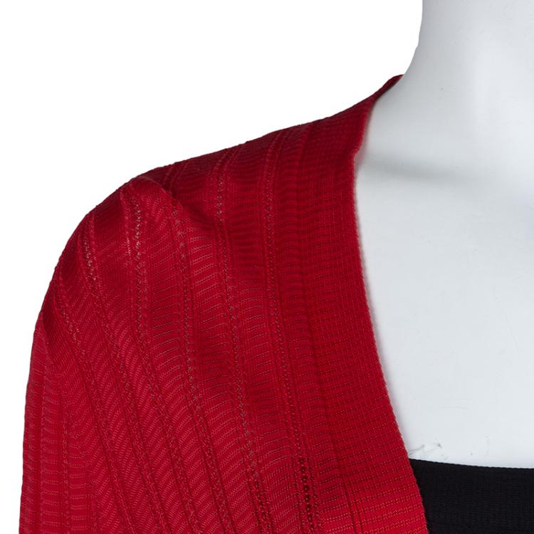 مملوكة مسبقًا M Missoni Red Knit Open Front Long Cardigan L