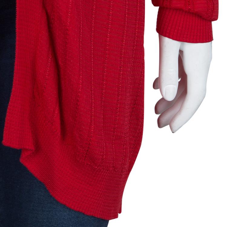 مملوكة مسبقًا M Missoni Red Knit Open Front Long Cardigan L