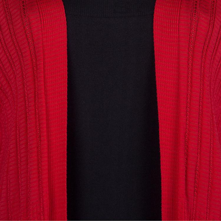 مملوكة مسبقًا M Missoni Red Knit Open Front Long Cardigan L