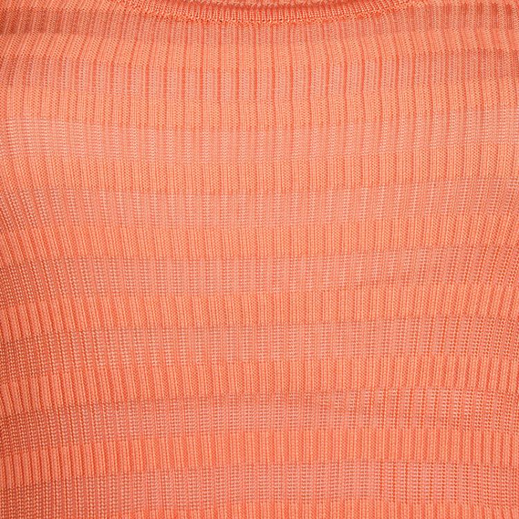 Pre Owned M Missoni Orange Knit Chevron Pattern Sleeveless Maxi Dress S