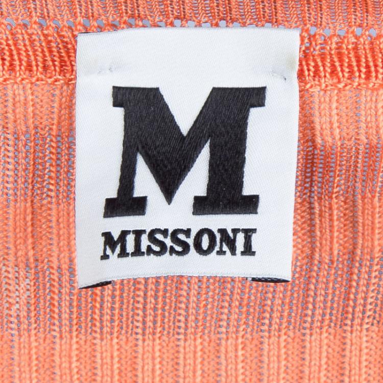 Pre Owned M Missoni Orange Knit Chevron Pattern Sleeveless Maxi Dress S
