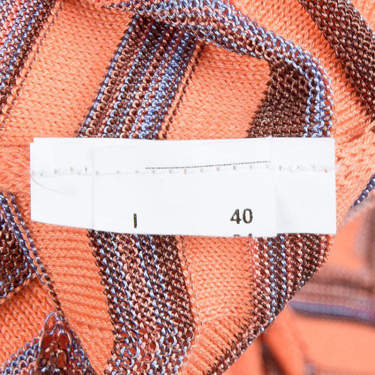 Pre Owned M Missoni Orange Knit Chevron Pattern Sleeveless Maxi Dress S