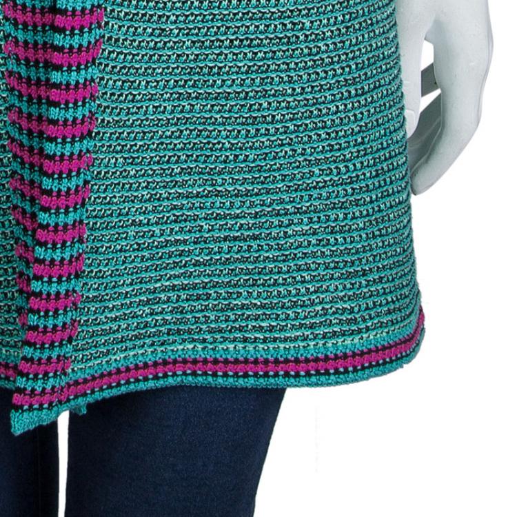 Pre Owned M Missoni Turquoise Chunky Knit Pom-Pom Detail Long Cardigan S