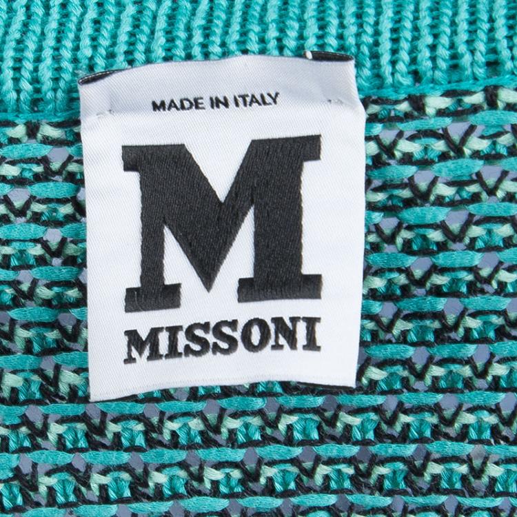 Pre Owned M Missoni Turquoise Chunky Knit Pom-Pom Detail Long Cardigan S