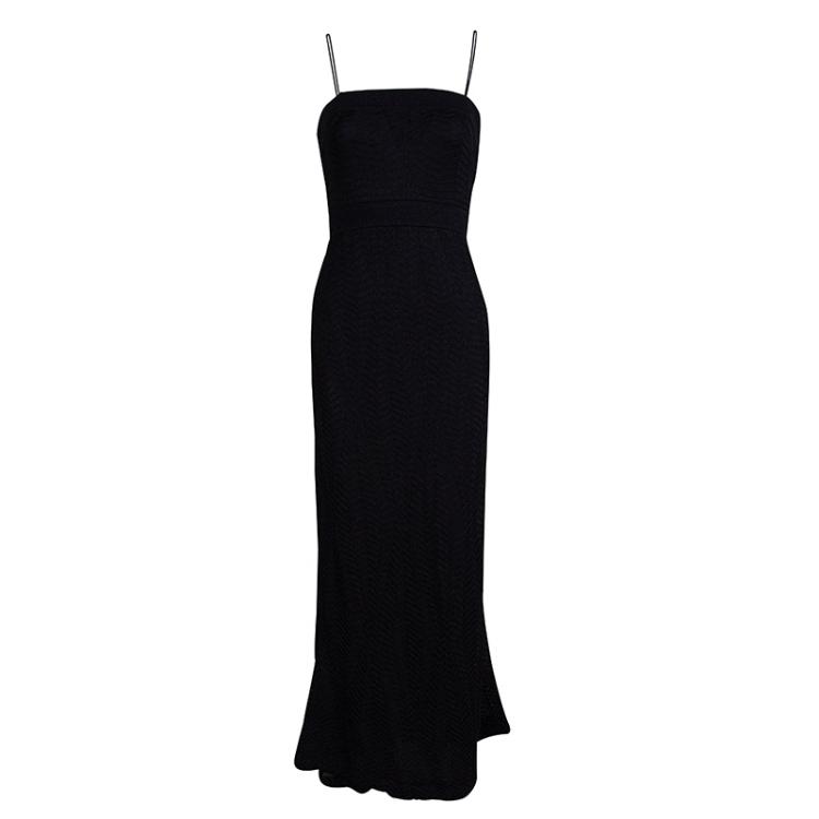 Pre Owned M Missoni Black Chevron Lurex Knit Noodle Strap Maxi Dress S