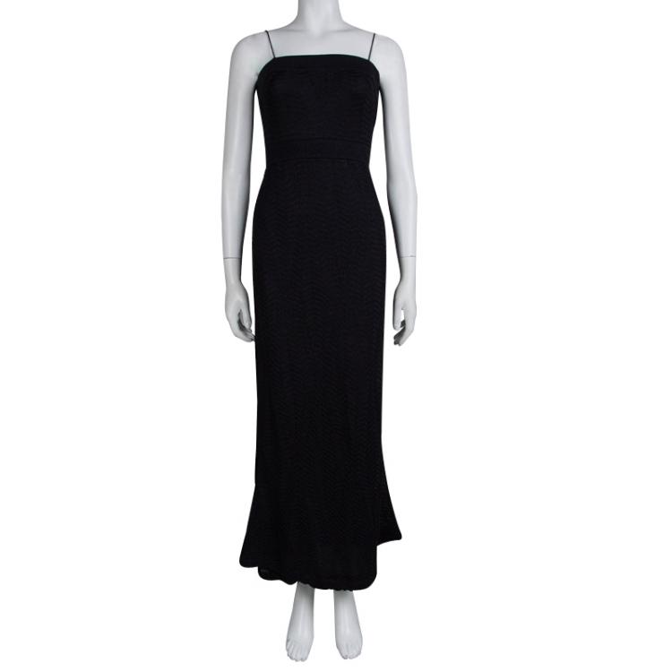 Pre Owned M Missoni Black Chevron Lurex Knit Noodle Strap Maxi Dress S