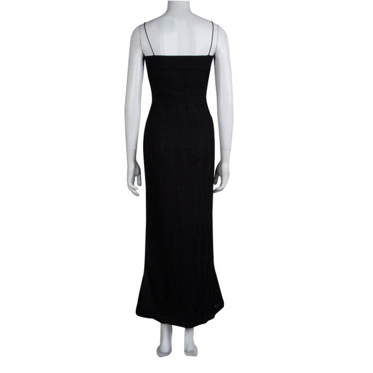 Pre Owned M Missoni Black Chevron Lurex Knit Noodle Strap Maxi Dress S