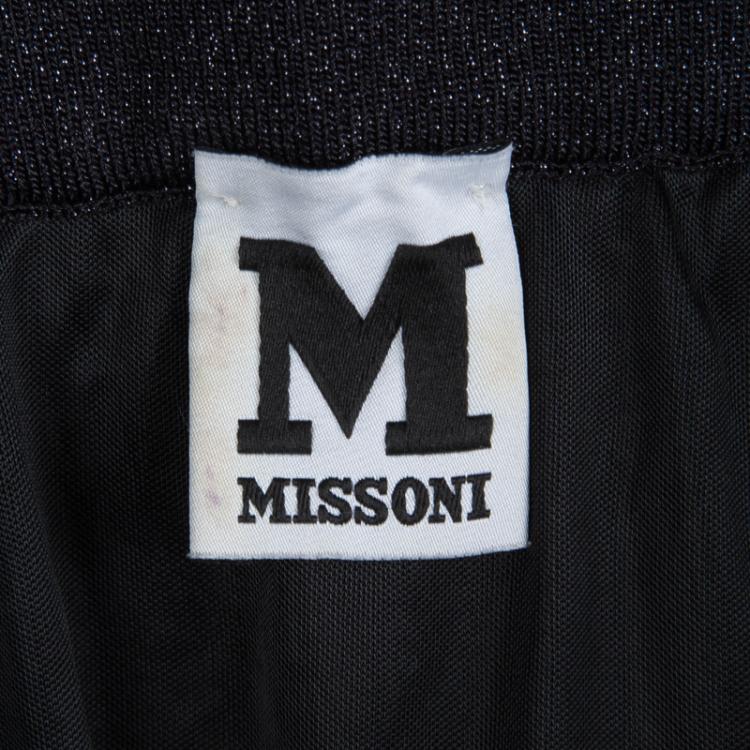 Pre Owned M Missoni Black Chevron Lurex Knit Noodle Strap Maxi Dress S