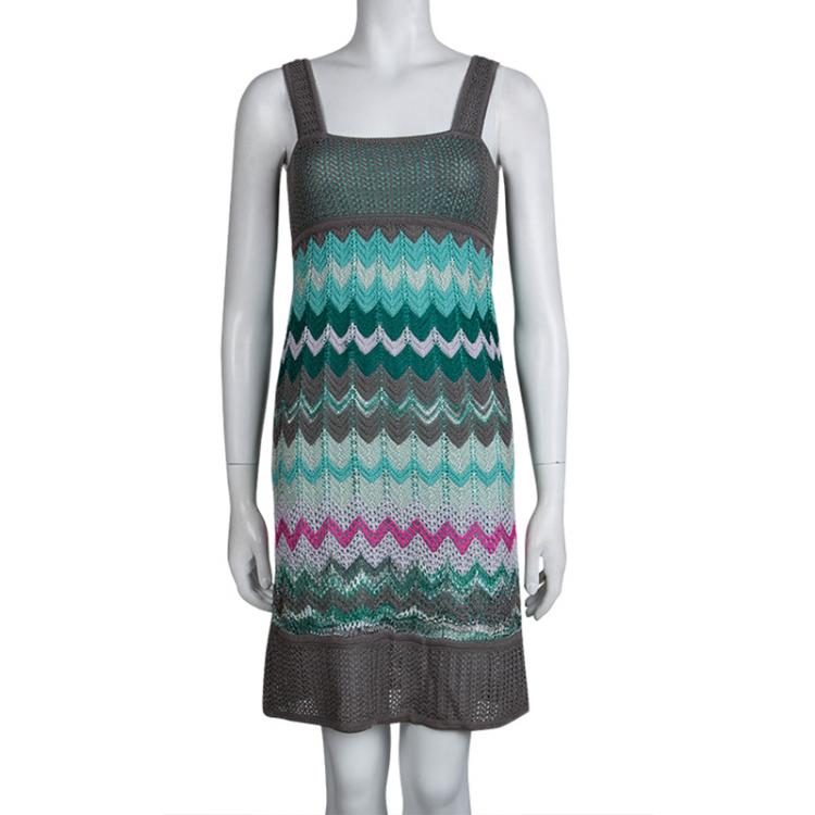 Pre Owned M Missoni Multicolor Zig Zag Pattern Sleeveless Knit Dress M