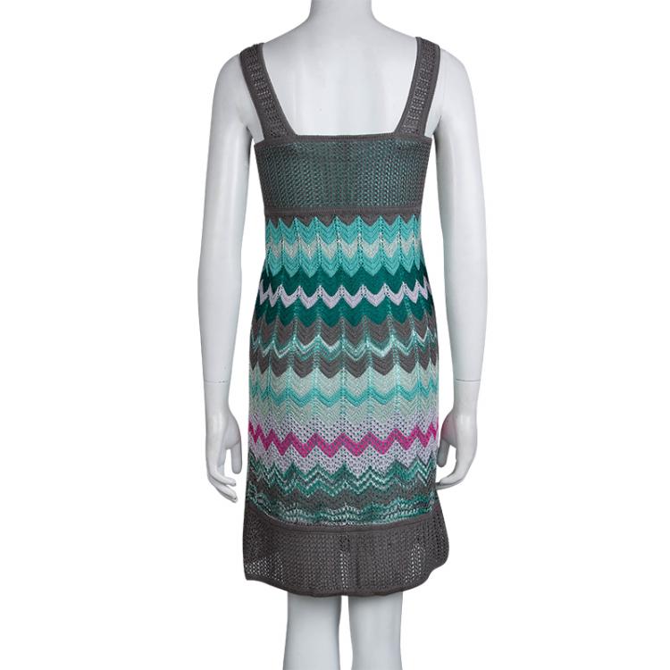 Pre Owned M Missoni Multicolor Zig Zag Pattern Sleeveless Knit Dress M
