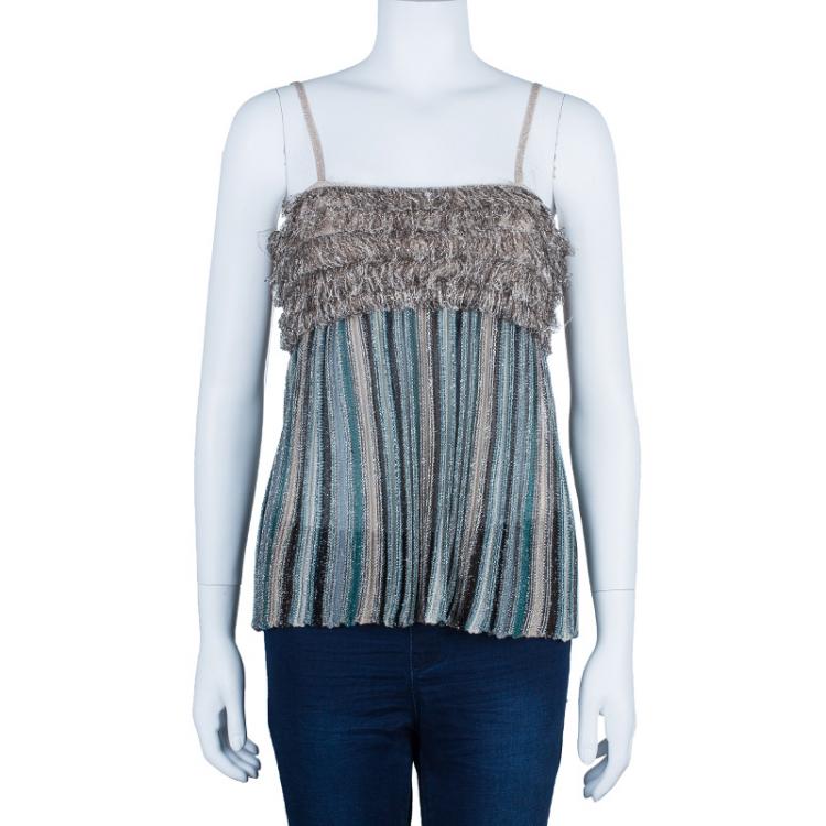 Pre Owned M Missoni Tiered Fringe Metallic Knit Top M