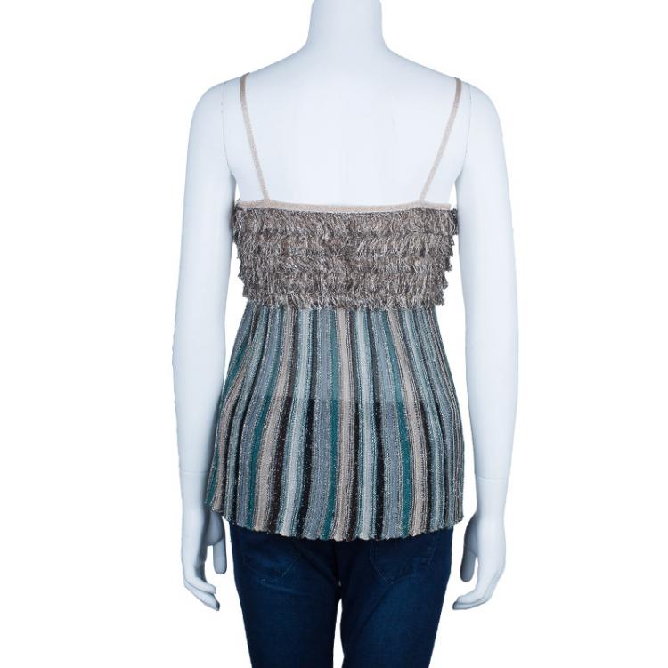 Pre Owned M Missoni Tiered Fringe Metallic Knit Top M