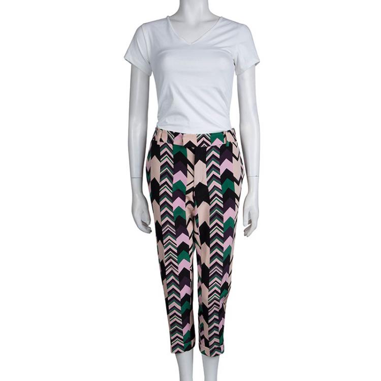Pre Owned  M Missoni Multicolor Chevron Print Cropped Trousers M