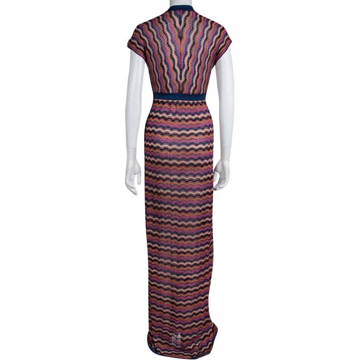 مملوكة مسبقًا M Missoni Multicolor Wave Pattern Lurex Knit Maxi Dress S