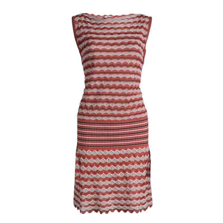 مملوكة مسبقًا M Missoni Multicolor Fish Scale Patterned Knit Sleeveless Dress M
