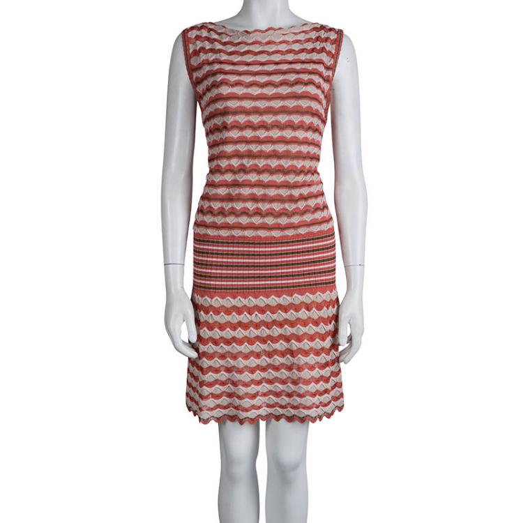 مملوكة مسبقًا M Missoni Multicolor Fish Scale Patterned Knit Sleeveless Dress M