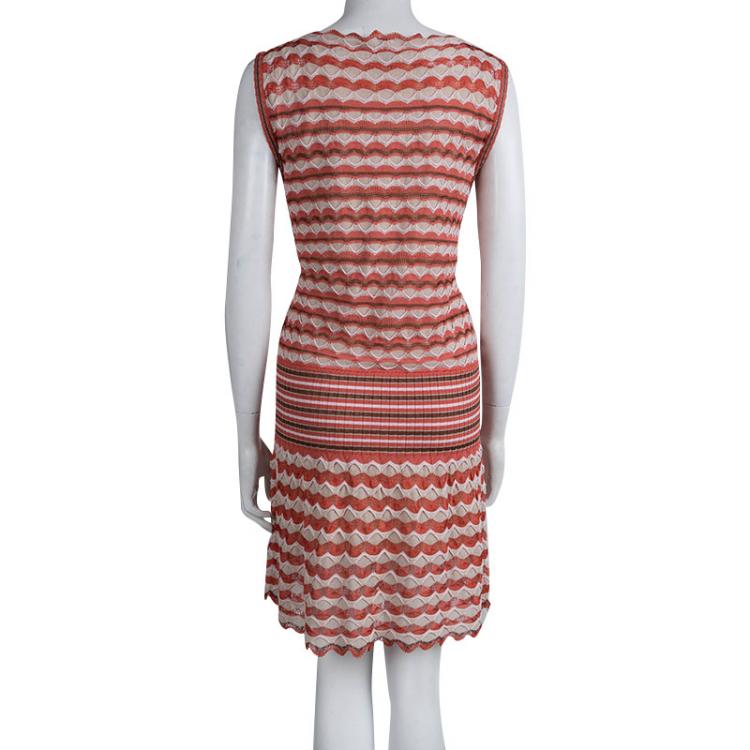 مملوكة مسبقًا M Missoni Multicolor Fish Scale Patterned Knit Sleeveless Dress M