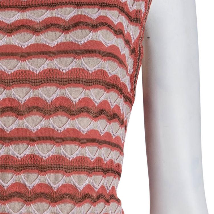 مملوكة مسبقًا M Missoni Multicolor Fish Scale Patterned Knit Sleeveless Dress M