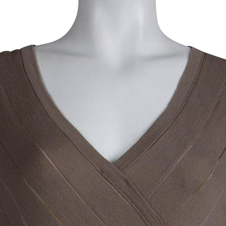 Pre Owned M Missoni Brown Wool Long Sleeve Sweater Dress L
