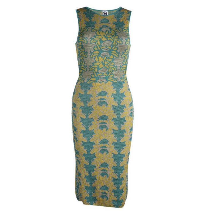 مملوكة مسبقًا M Missoni Floral Lurex Jacquard Knit Cutout Back Detail Sleeveless Dress M