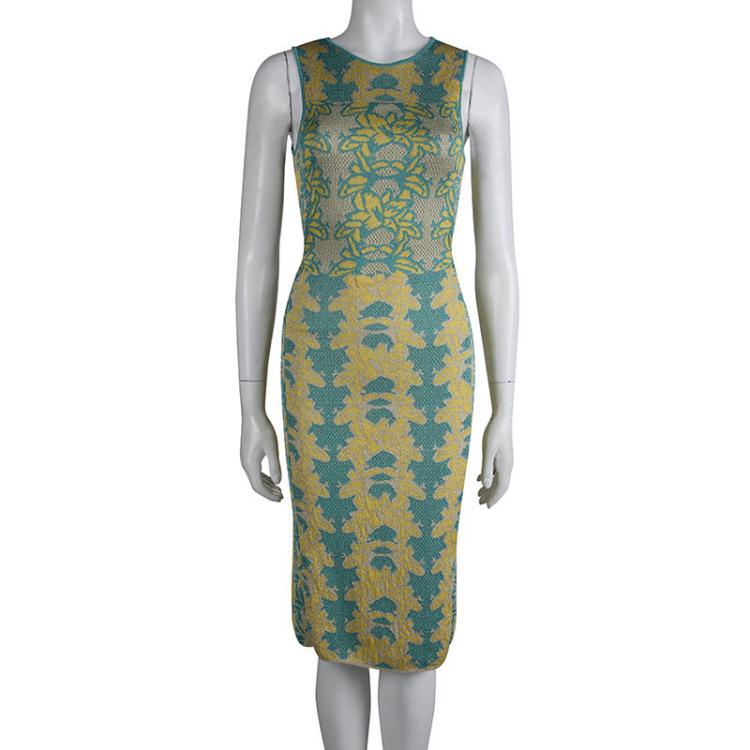 مملوكة مسبقًا M Missoni Floral Lurex Jacquard Knit Cutout Back Detail Sleeveless Dress M