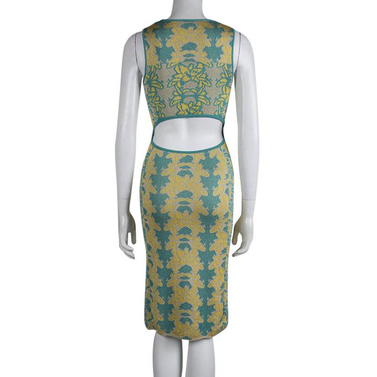 مملوكة مسبقًا M Missoni Floral Lurex Jacquard Knit Cutout Back Detail Sleeveless Dress M