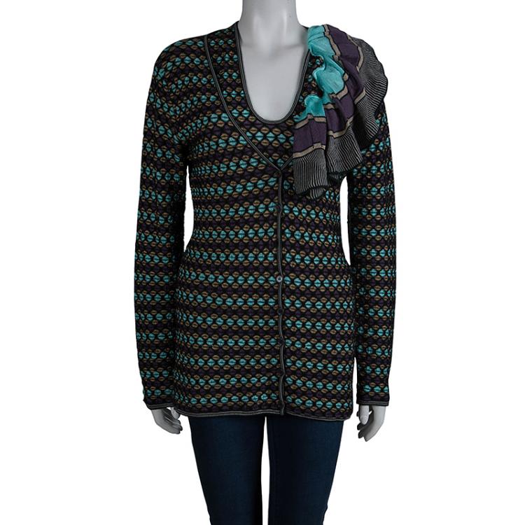 Pre Owned M Missoni Multicolor Textured Knit Sleeveless Sweater and Cardigan Set L
