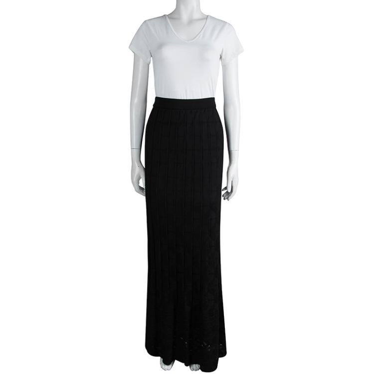 Pre Owned M Missoni Black Knit Pleated Maxi Skirt L