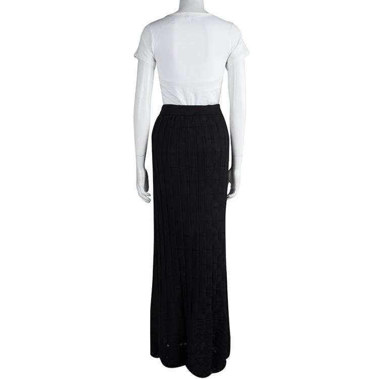 Pre Owned M Missoni Black Knit Pleated Maxi Skirt L