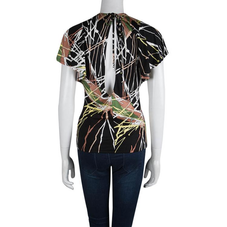 Pre Owned M Missoni Multicolor Printed Knit Scoop Back Detail Top M