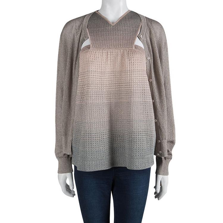 Pre Owned  M Missoni Multicolor Perforated Lurex Knit Sleeveless Top and Cardigan Set M/L