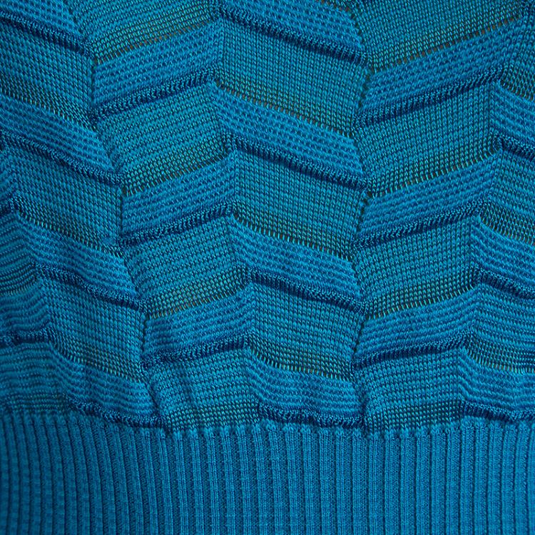 Pre Owned M Missoni Blue Zig-Zag Knit Dress S