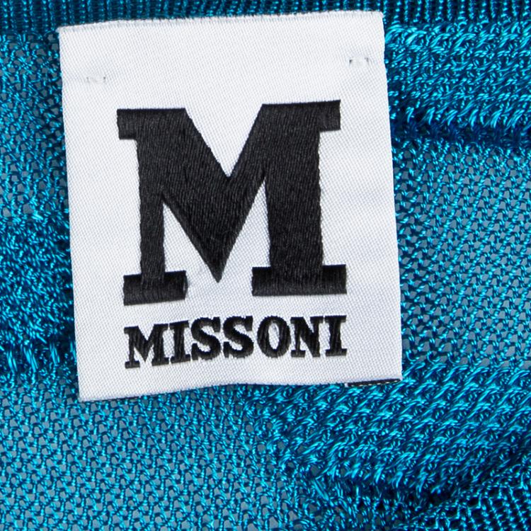 Pre Owned M Missoni Blue Zig-Zag Knit Dress S