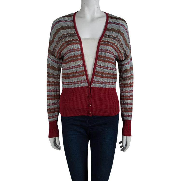 Pre Owned M Missoni Multicolor Patterned Perforated Knit Cardigan M