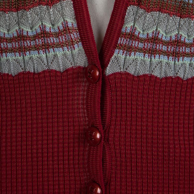 Pre Owned M Missoni Multicolor Patterned Perforated Knit Cardigan M