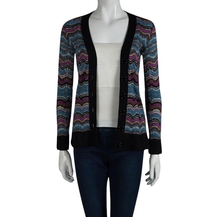 Pre Owned M Missoni Multicolor Patterned Knit Button Front Cardigan S