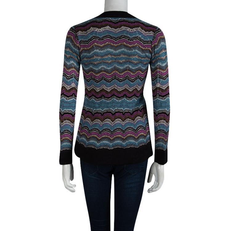 Pre Owned M Missoni Multicolor Patterned Knit Button Front Cardigan S