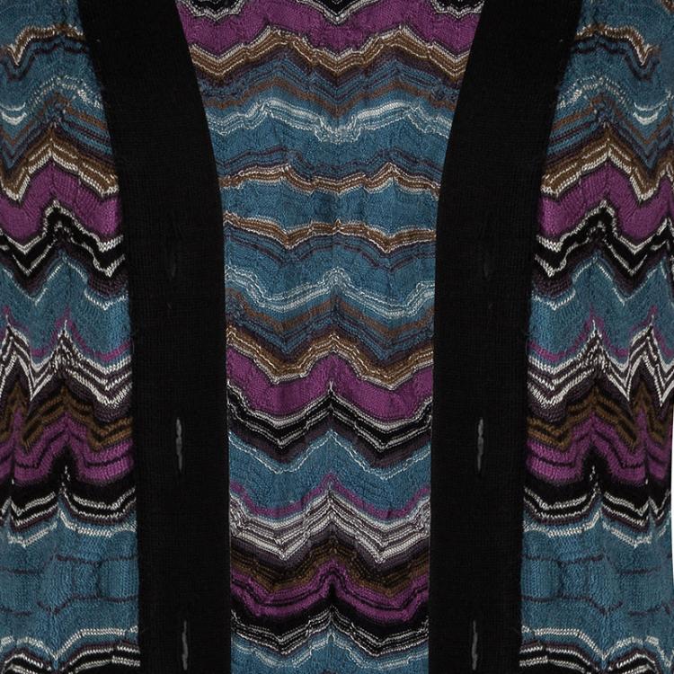 Pre Owned M Missoni Multicolor Patterned Knit Button Front Cardigan S