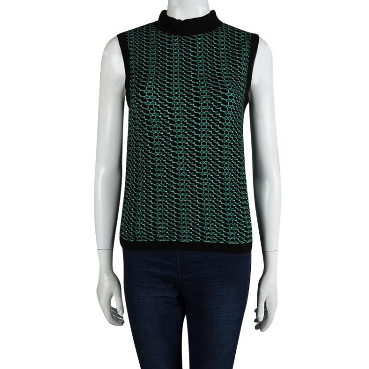 مملوكة مسبقًا M Missoni Green Patterned Knit Sleeveless Top S